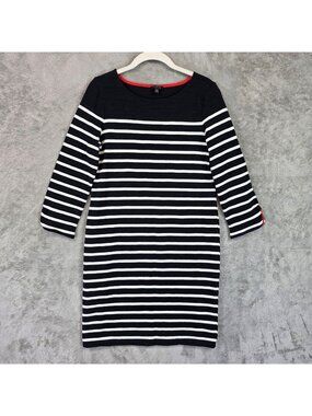 Talbots Dress Womens XS Black Striped Boat Neck 3/4 Sleeve Shift Knit Nautical